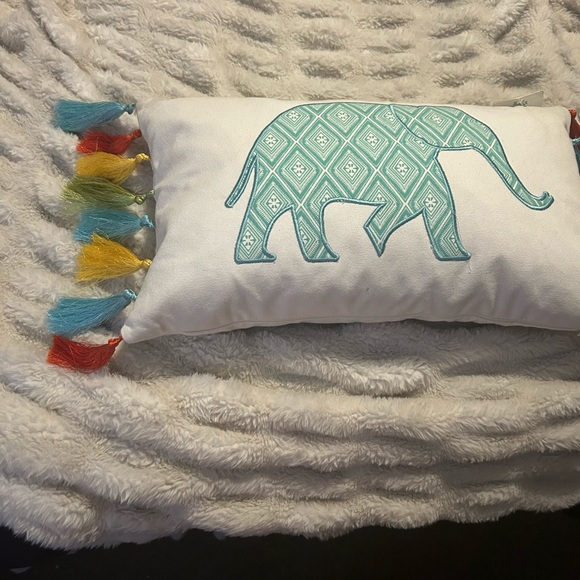 Boho by Nina Campbell Embroidered Elephant Multi Color  Tassel Throw Pillow - Picture 2 of 6